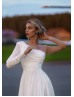 Long Sleeves Beaded White Chiffon Tulle Slit Wedding Dress Long Sleeves Beaded White Chiffon Tulle Slit Wedding Dress